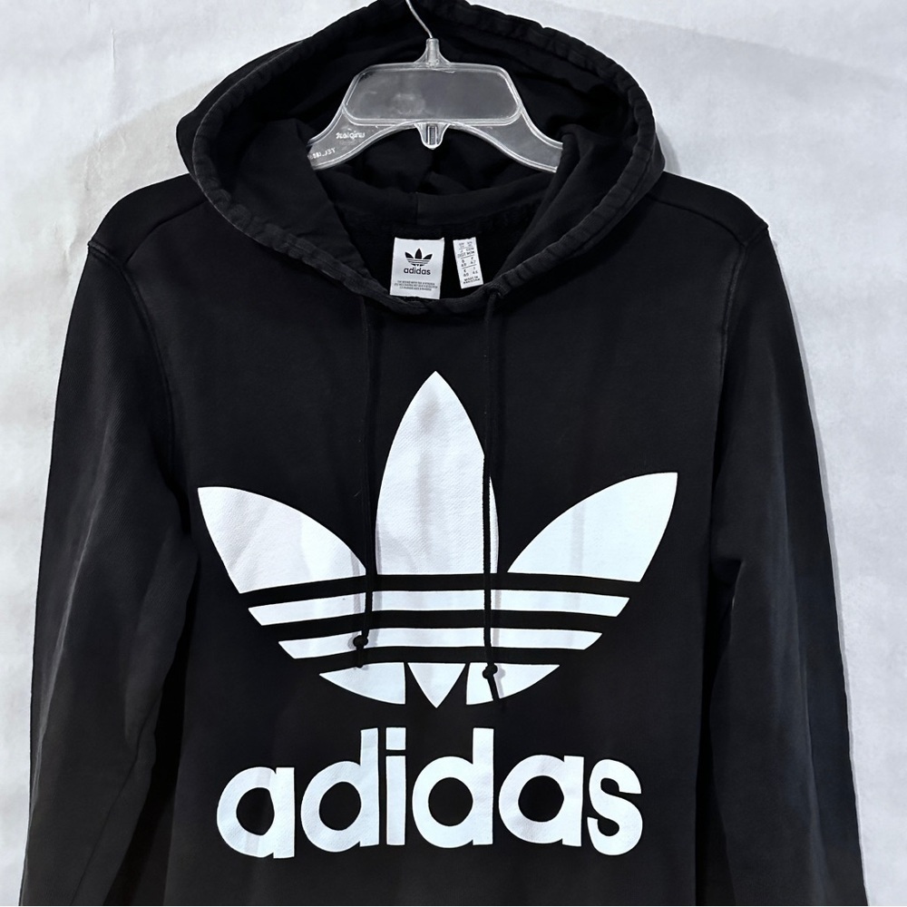 Adidas Classic Leaf Black Hoodie with White Logo - Picture 4 of 7
